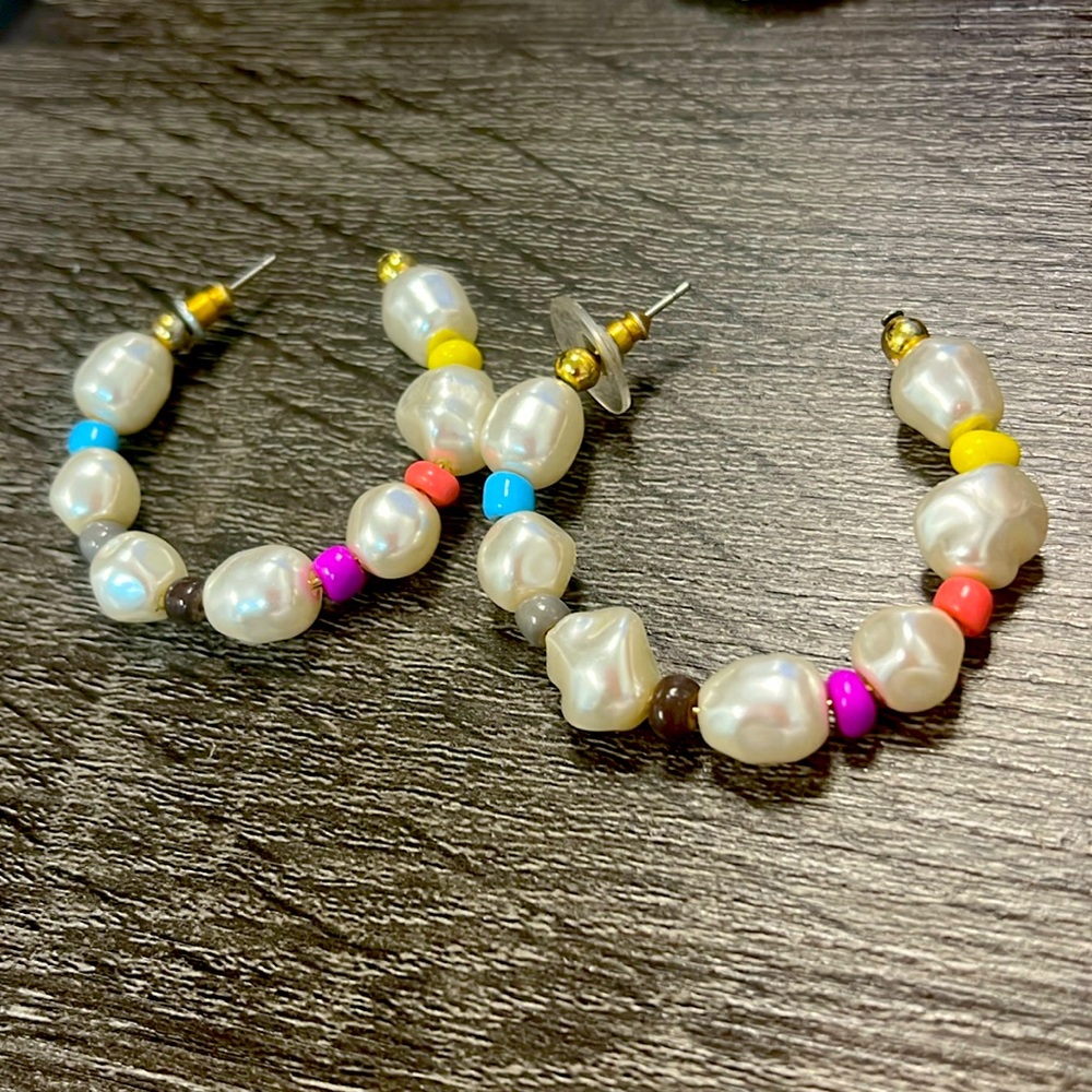 Jcrew Pearl Hoop Earrings Rainbow